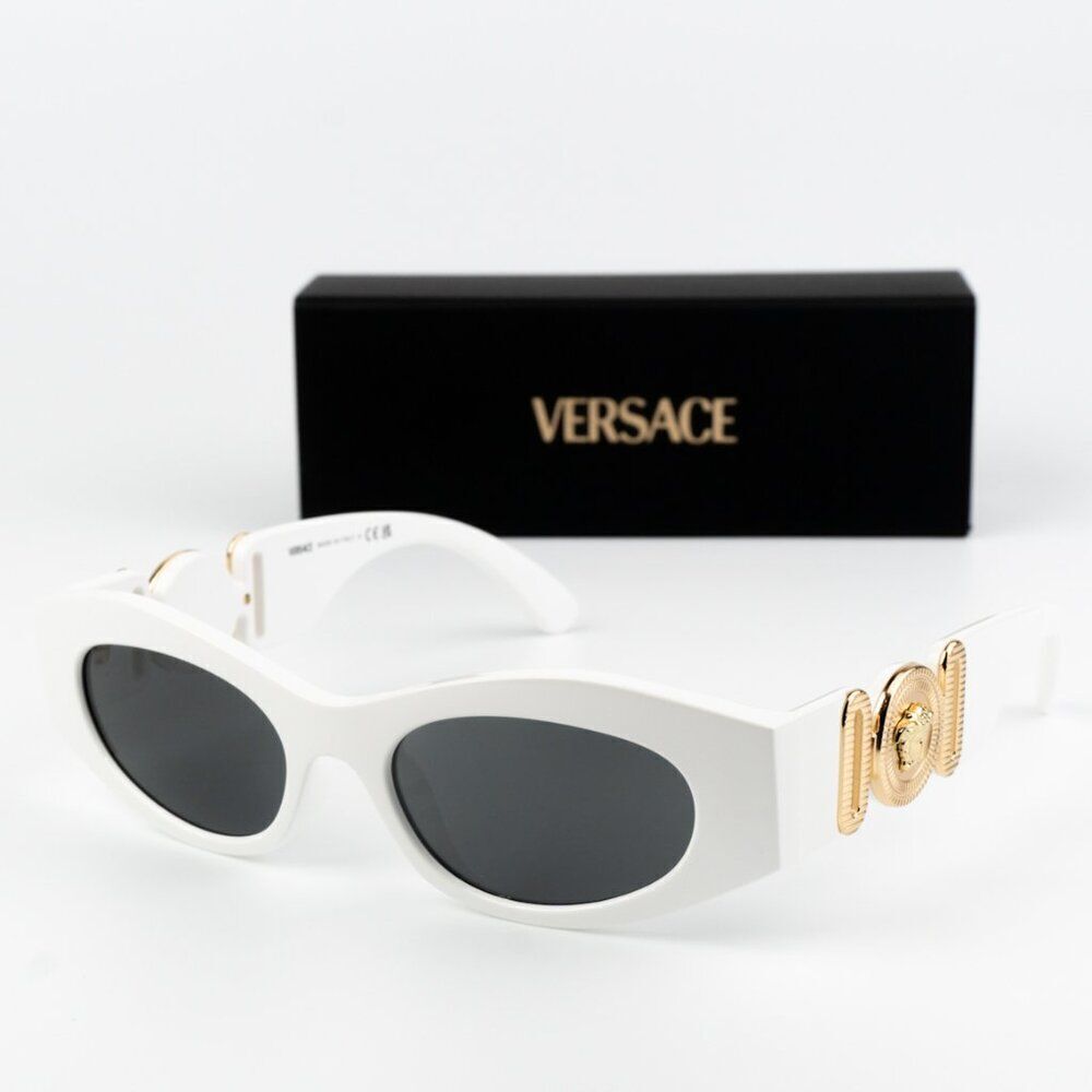NEW Versace VE4480U 314/87 White Dark Grey Oval Unisex Sunglasses